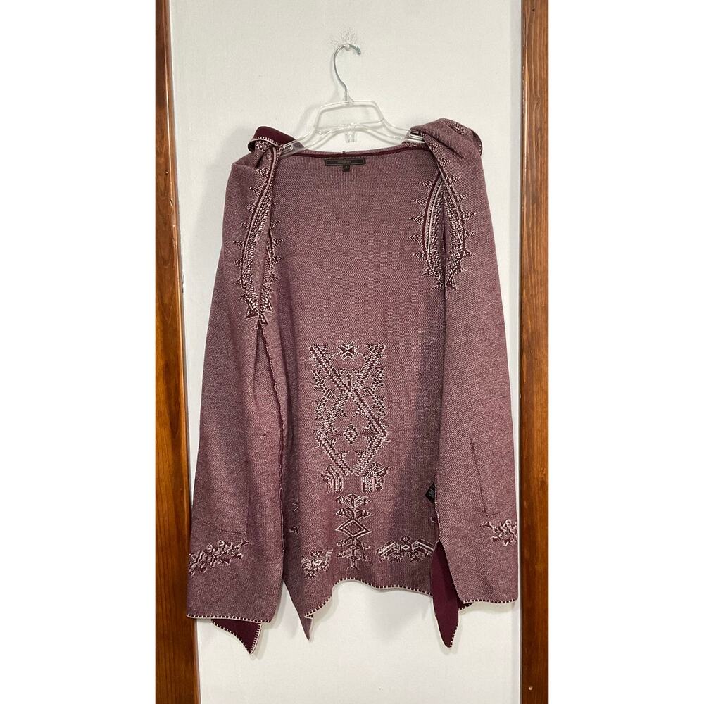 MAXSPORT Open Front Hooded Wool Cardigan Sweater Women Size Small Red/Cream Boho - Picture 4 of 9